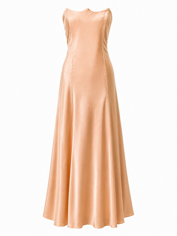 【新品DRESS 1976】スカラップベアトップフレアロングドレス パステルオレンジ【asos】